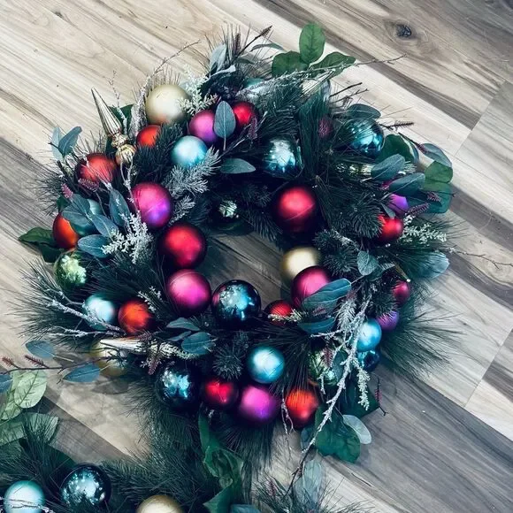 Lighted Modern Christmas Holiday Wreath Decor Jewel Tone