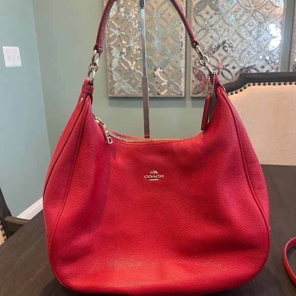 Coach Pebbled Leather Red Hobo Bag