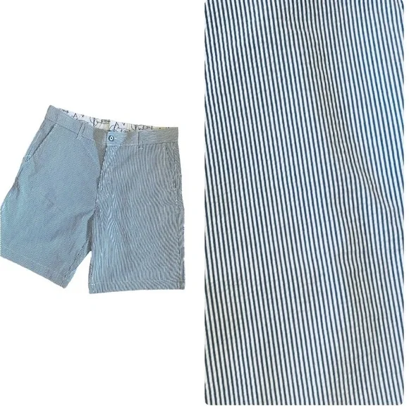 Men’s Blue White Seersucker Shorts 10.5” Inseam Size 38 NWOT