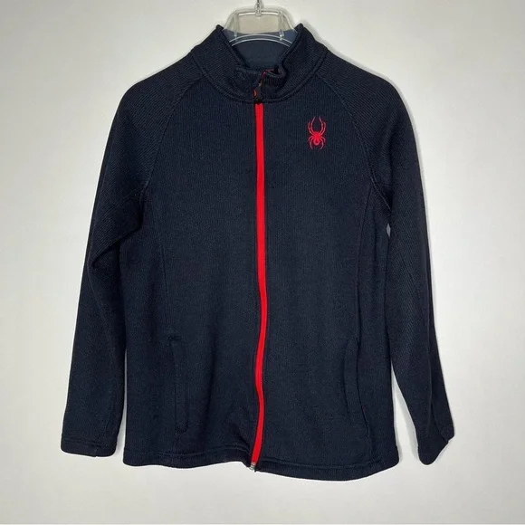 Spyder Youth Red Zip Front Mock Neck Ribbed Sweater Emblem on Front SZ XL