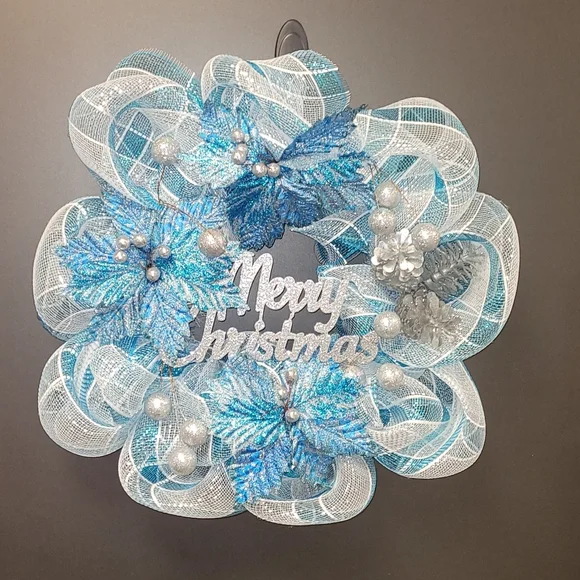 💙Merry Christmas Wreath💙Turquoise & Silver