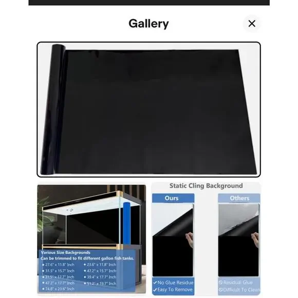 Aquarium Background Static Self Cling Black Fish Tank Background 36”x18” 2 for 1