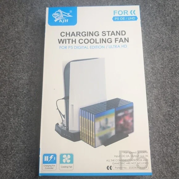 Vertical Stand with Cooling Fan and Dual Controller Charging Station for PS5