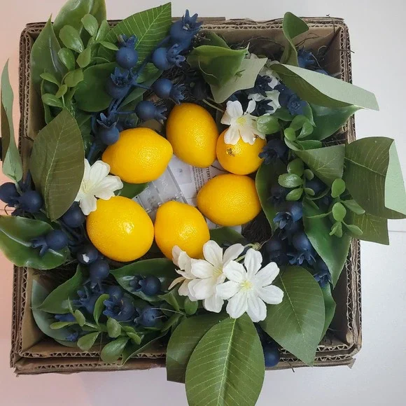 Valery Madelyn Artificial Lemon Blueberry Wreath with LED Lights Summer Decor