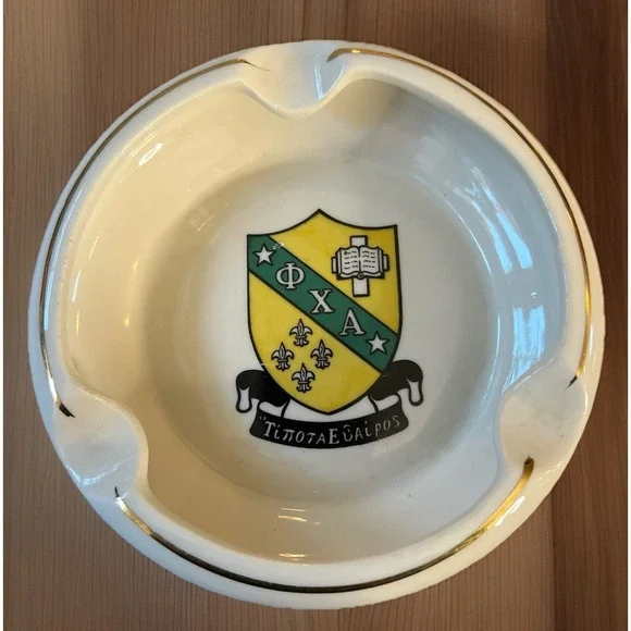 Vintage Phi Chi Alpha ΦΧΑ Fraternity Ashtray Balfour Attleboro MA Gold Trim