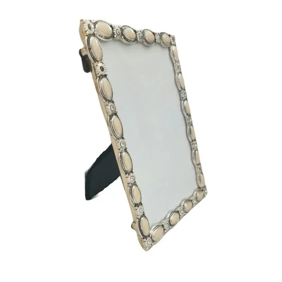 LNT Home Picture Frame Back Stand Silver Tone Ivory Rhinestones