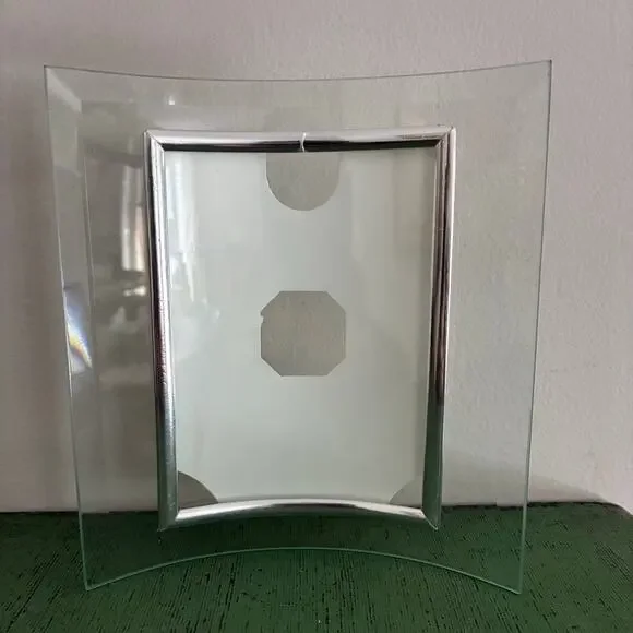 Vintage Curved Glass Picture Frame 3x5 Silver Tone Vanity Freestanding