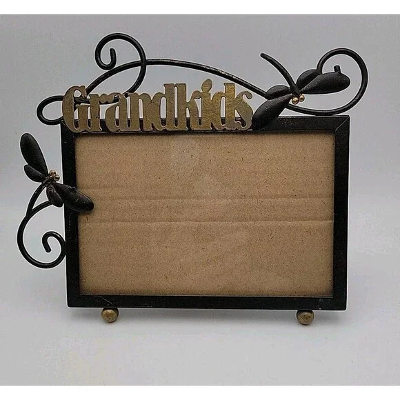 Grandkids Dragonfly Metal Picture Frame Easel Style 4x6