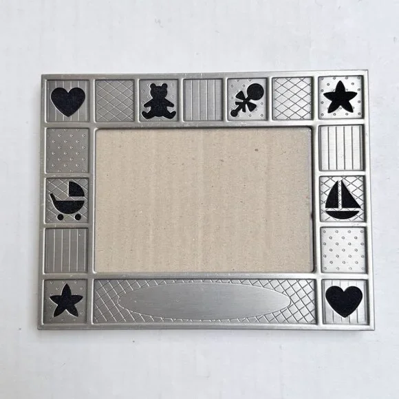 Metal Engravable Baby Frame Photo Standing Hearts Star Carriage Gift Decor