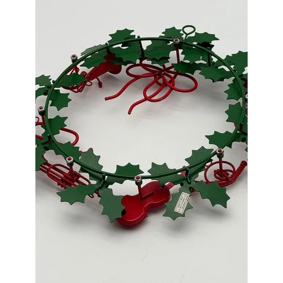 Midwest Importers Metal Christmas Wreath Musical Instruments Holly Green Red 10