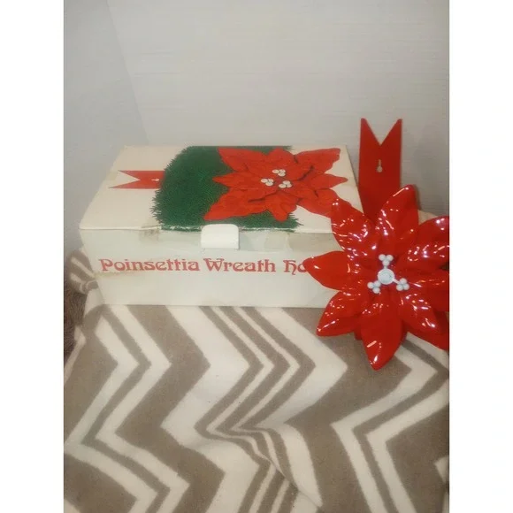 Department 56 Poinsettia Wreath Holder NOS Original Box‎ Vtg Red