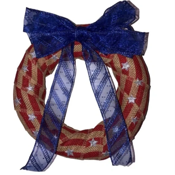 Unique Handmade Rustic Patriotic American Flag Wreath Summer Holiday Home Decor