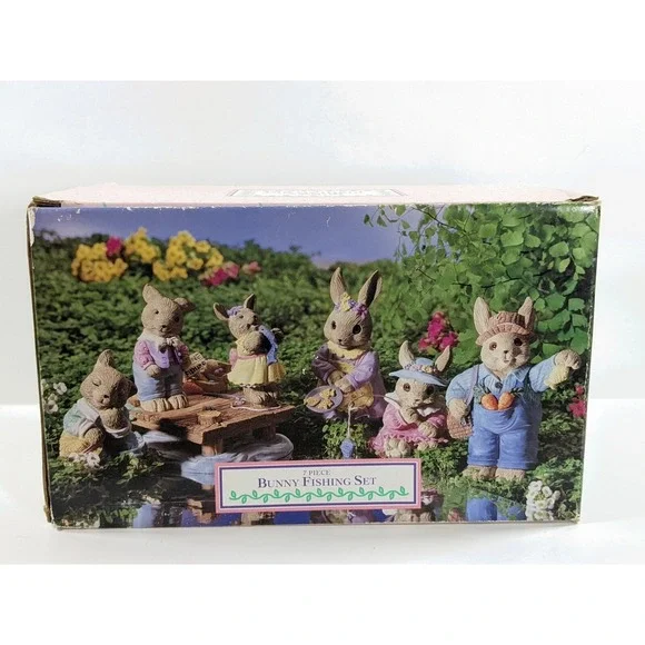 Mervyn's 7 Pc Bunny Fishing Set Collection Easter Vtg Original Box RARE 1995