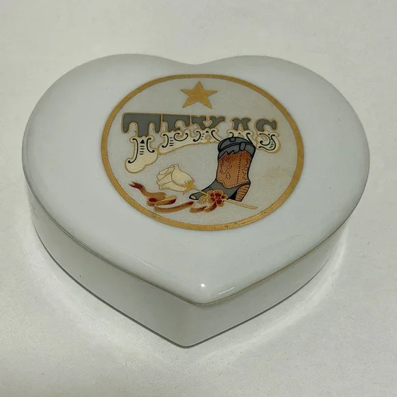 Vtg Heart Trinket Jewelry Box‎ Lid Texas Cowgirl Country Western Rodeo 90s Gift