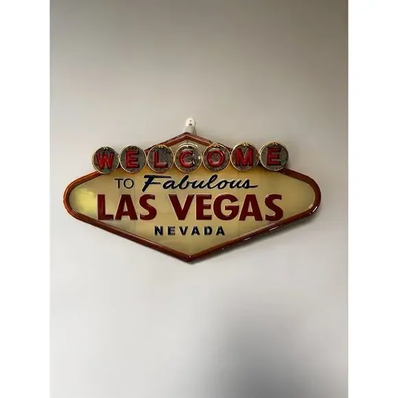 Welcome to Las Vegas Embossed Metal Sign 19x10 Garage Mancave Street Hotrod slot
