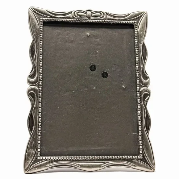 Vintage Silver Tone 5x7 Picture Frame Ornate Scalloped Beaded Ribbon Design