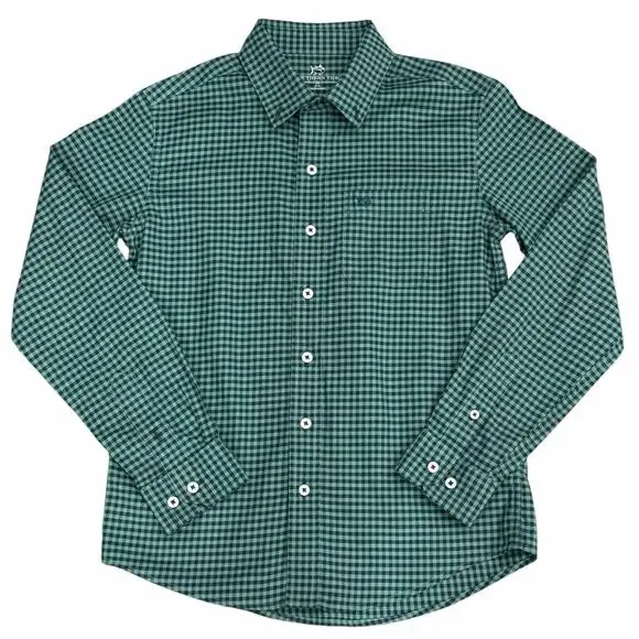 SOUTHERN TIDE Boys Green and Navy Button Down Medium (8-10)