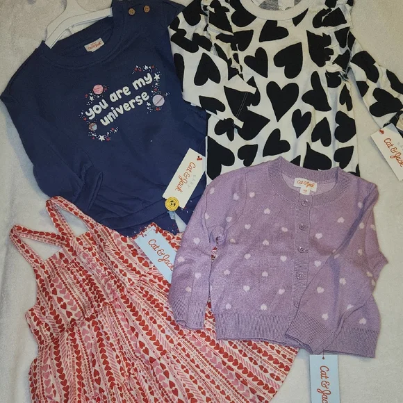 Cat & Jack, Baby Girl, 18 Months, Valentines Heart and Universe Print Set