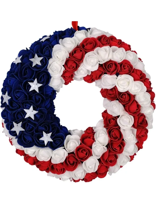 Patriotic Red White Blue Rose Wreath by