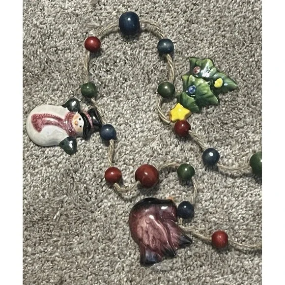 Christmas Garlands 9ft Ceramic Hand-Painted Ornaments Twine Beads Lot of 3