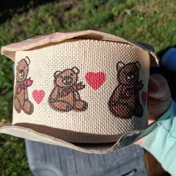 Vintage Cottagecore Grannycore Teddy Bear Heart Ribbon WFR USA