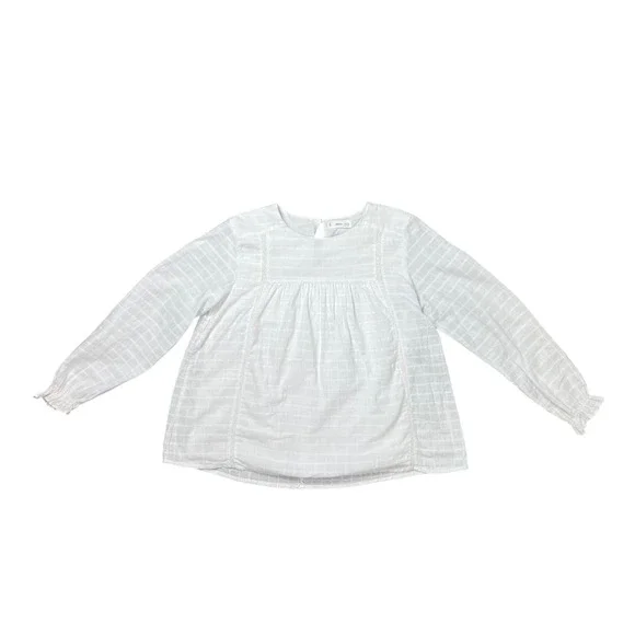 MNG Mango Kids Girls White Cotton Grid Lace Trim Blouse Top Size 11-12Y 152cm