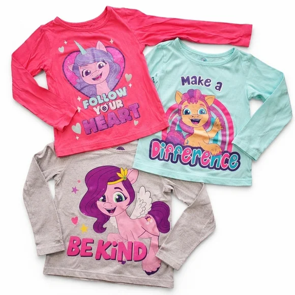 My Little Pony Girls Graphic Long Sleeve Shirts Lot Size 5 (3-Pack)