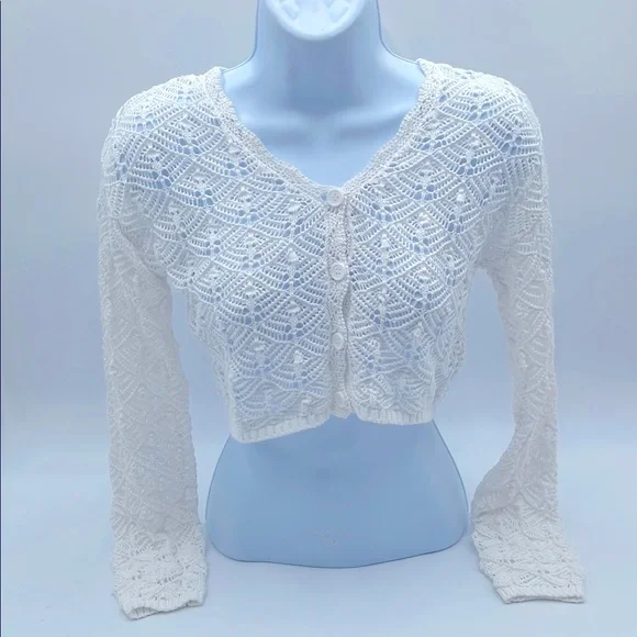 Stitch & Pine‎ White Cropped Button Down Cardigan Sweater Sustainable Materials