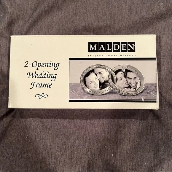 NWT Malden International Designs 2-Opening Picture Frame Silver Rings Wedding
