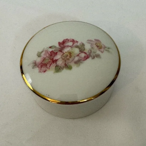 Vintage Gerold Porcelain Trinket Box Pink Flowers Jewelry Storage