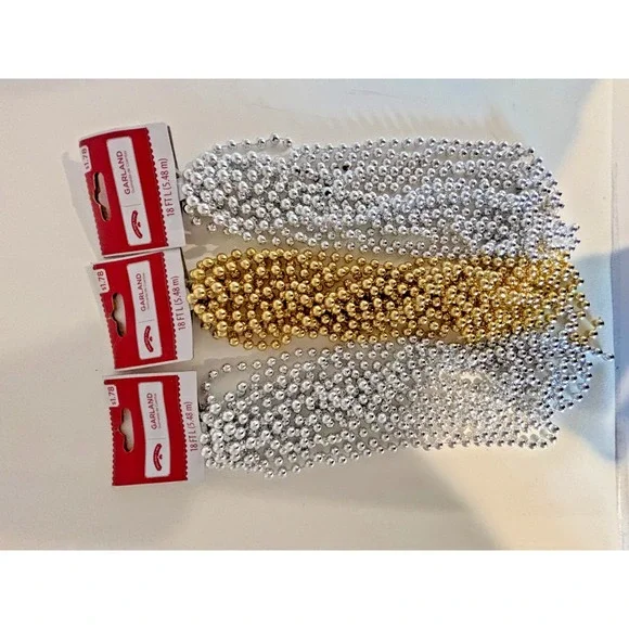 Plastic Metallic Color Bead Christmas Garlands Silver Gold