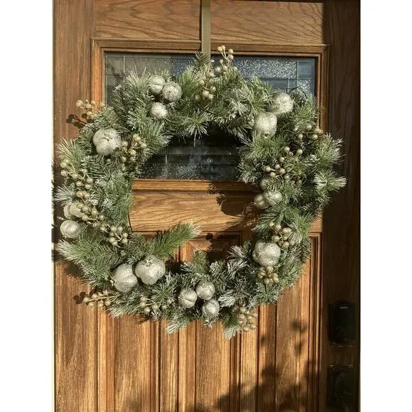 Pottery Barn Lit National Tree Co. faux glittery pomegranate Wreath Christmas