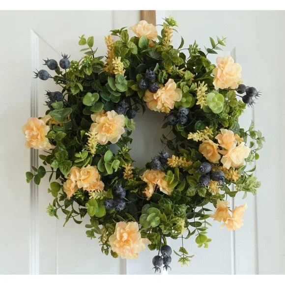 Peach Blossom Blueberry Small Wreath, Cabinet Door,‎ Pantry Door, Kitchen Decor