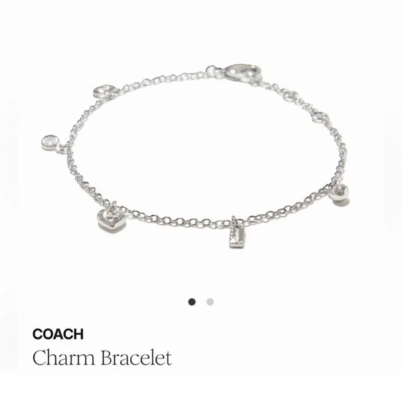 Coach‎ Silver Tone Charm Bracelet NWT Adjustable Heart Logo Chain Gift Jewelry