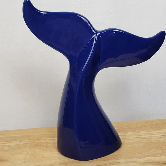 Cobalt Blue Ceramic Whale Tail Figurine - 10