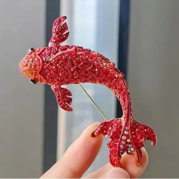 Betsey Johnson Red Crystal Carp Fish Brooch