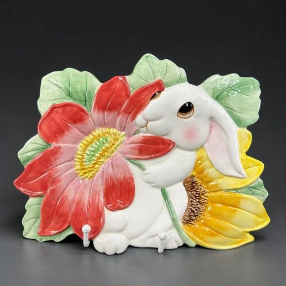 Fitz and Floyd Bunny‎ Blooms Decorative Wall Plate Rabbit Floral Ceramic Easter