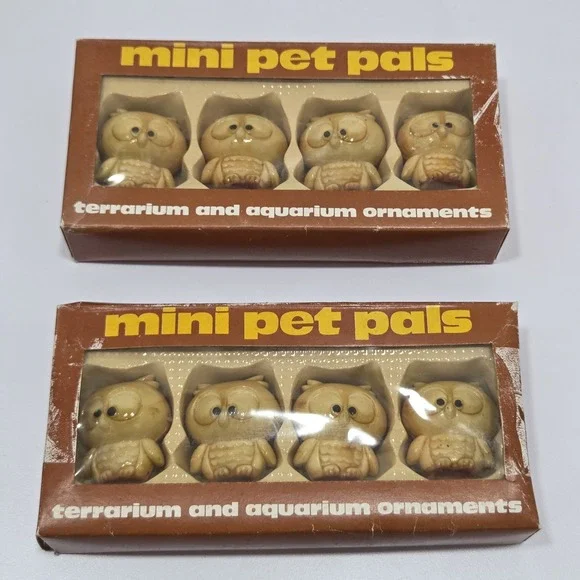 Vintage Mini Pet Pals Terrarium & Aquarium Owls Made In Hong Kong