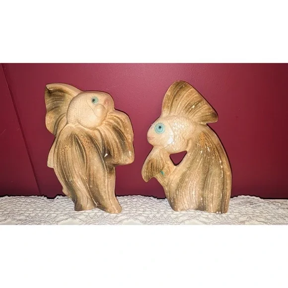 Miller Studio chalkware Angel fish wall plaques 60s Set Of 2 Plaster-Chipped