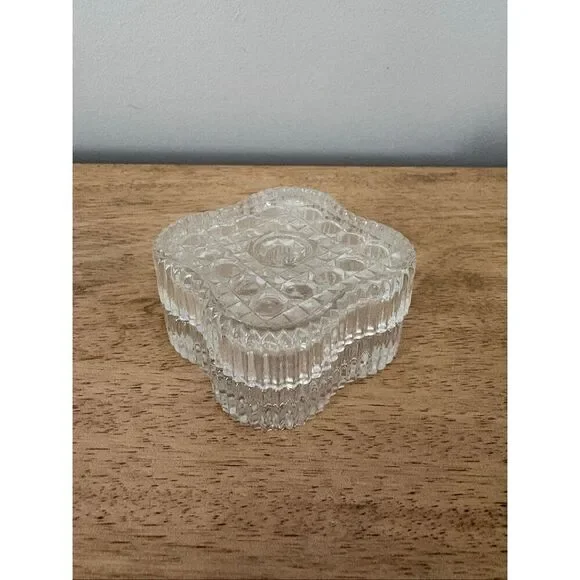 Vintage Borgonovo Pressed Glass Square Button & Cane Covered Trinket Dish