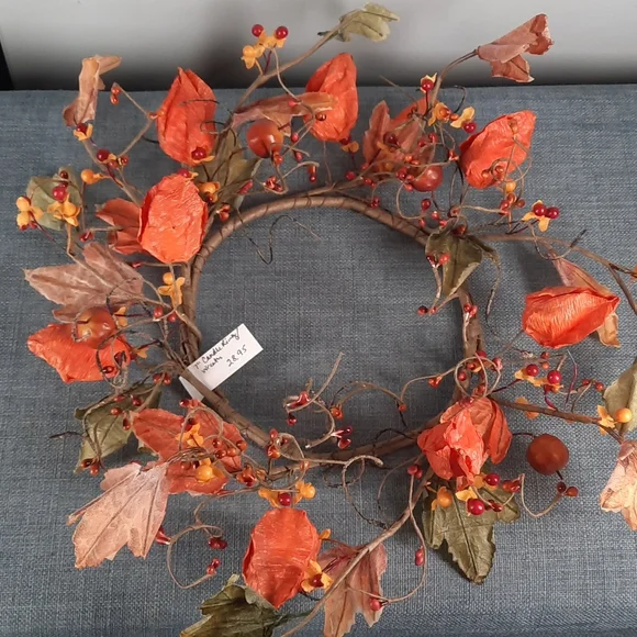 Wreath Fall Autumn Harvest Candle Ring Centerpiece Small Wreath Indoor Paper NWT