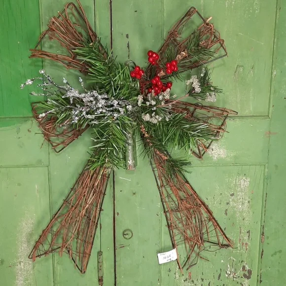 Bow Decoration Holiday Christmas Pine Berry Iced Twigs Indoor Outdoor New
