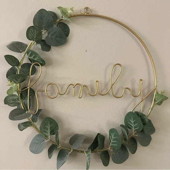 Gold Family Wreath with Greenery Wall Decor Home Decoration