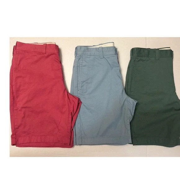 Lot 3 J.Crew Mens 9 Inch Inseam Stretch Chino Shorts Size 31 Pink/Blue/Green