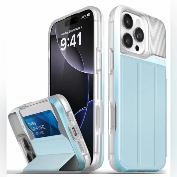 iPhone 16 Pro Max VENA vCommute w/Wallet Case Card Holder &Kickstand-Pastel Blue