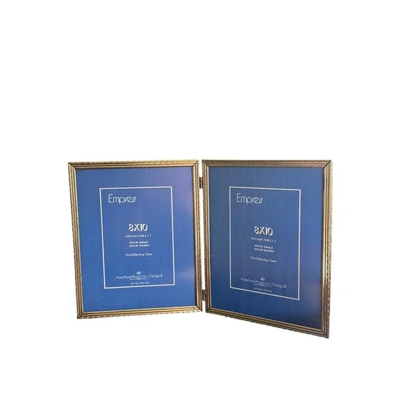 Vintage Empress Gold Double Hinged Picture Frame 8x10 Non-Reflecting Glass