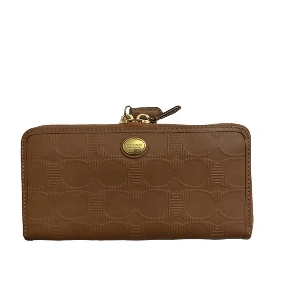 Coach brown embossed leather c wallet