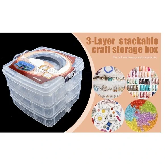 Craft‎ Organizer Box 3 Layer Stackable Storage, Jewelry, Hardware, Craft Supply