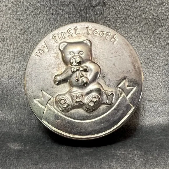 Baby's First‎ Tooth Keepsake Box Silverplated Teddy Bear Keepsake Container