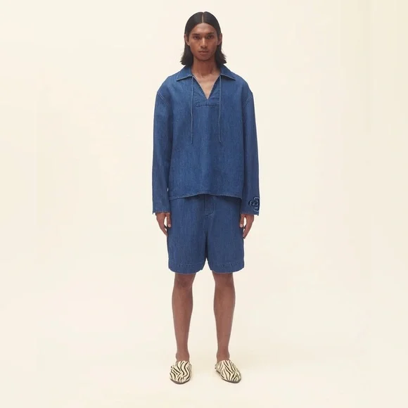 NEW COMMAS denim cotton and hemp tie front shirt Australian brand